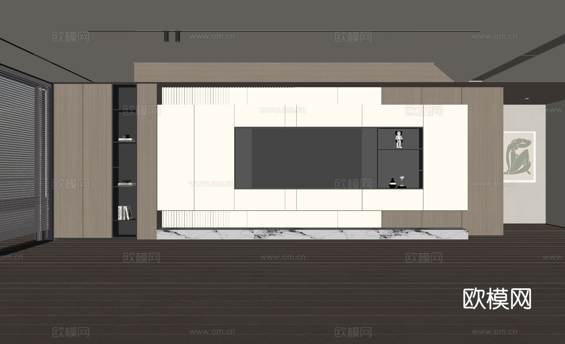 现代客厅 奶油客厅 电视背景墙 客厅背景 奶油风背景墙su模型下载（渲染图2）