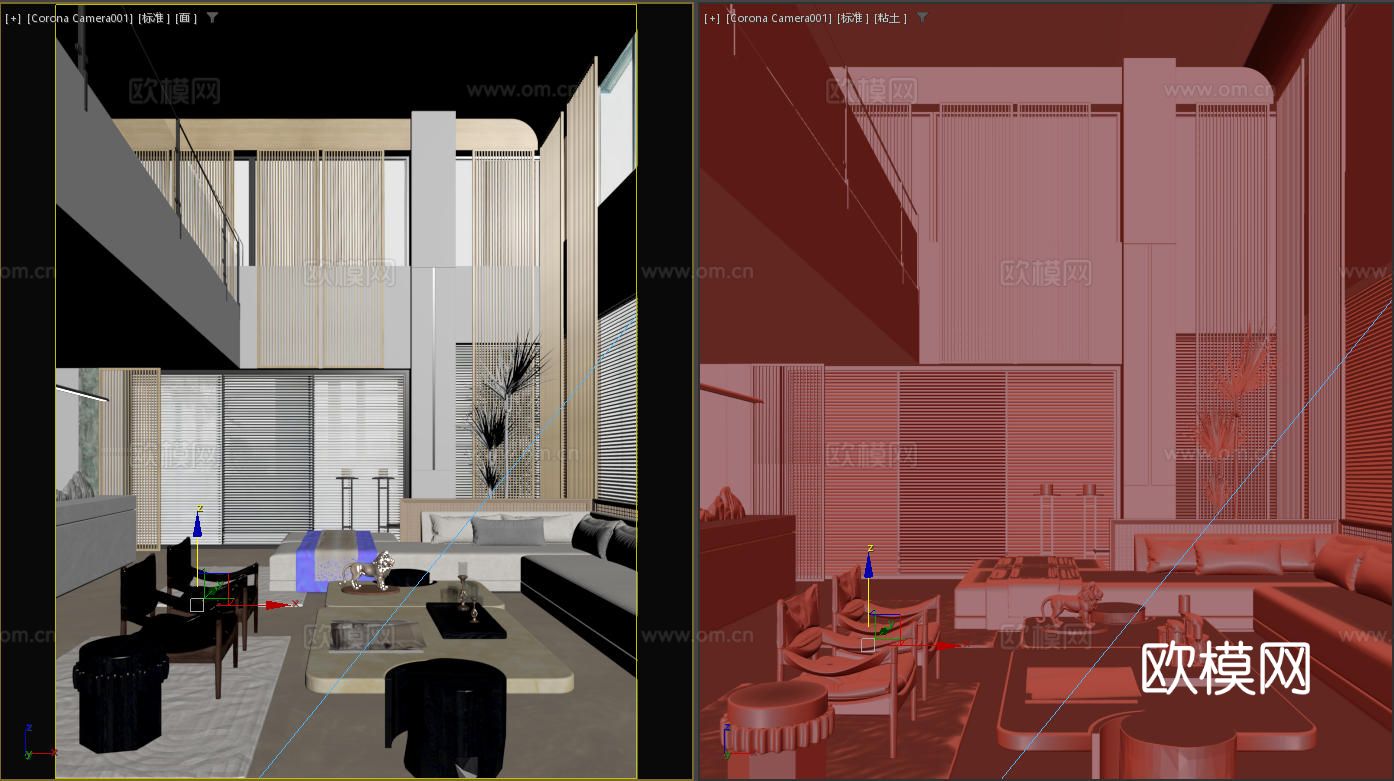 孟也×WSD成都麓湖黑鉐岛别墅客厅3d模型