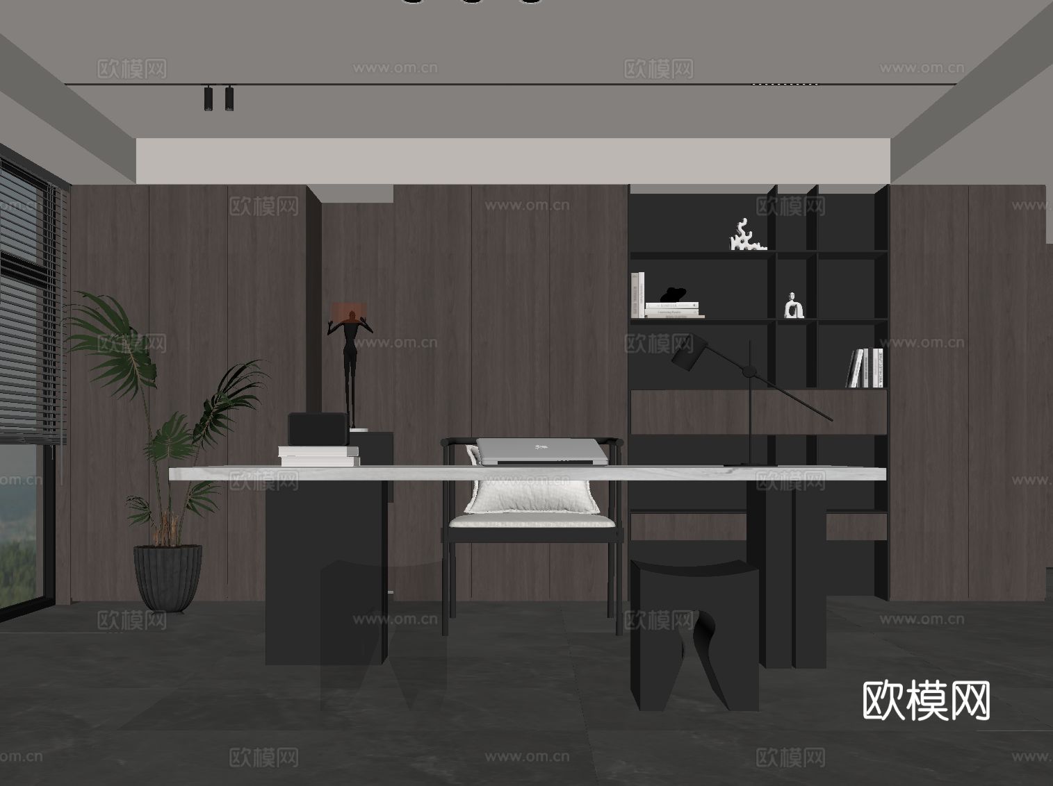 意式书房 书桌椅 书柜su模型