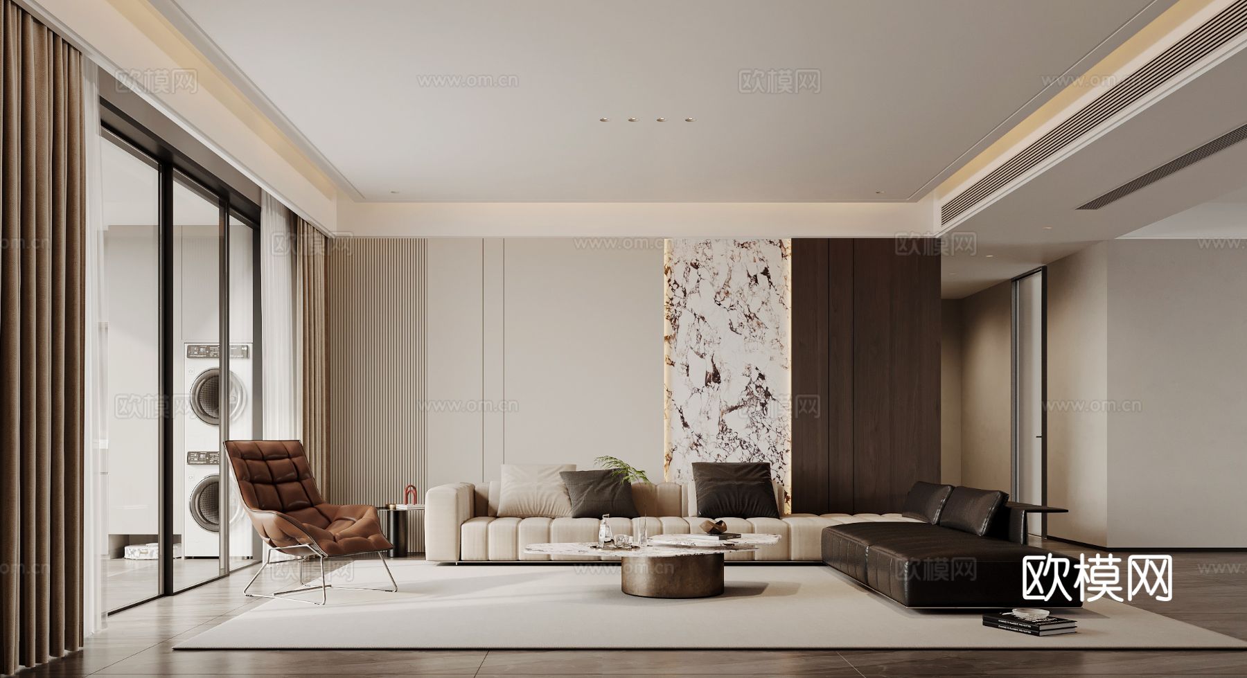 现代客厅 意式客厅 沙发组合 沙发背景3d模型下载