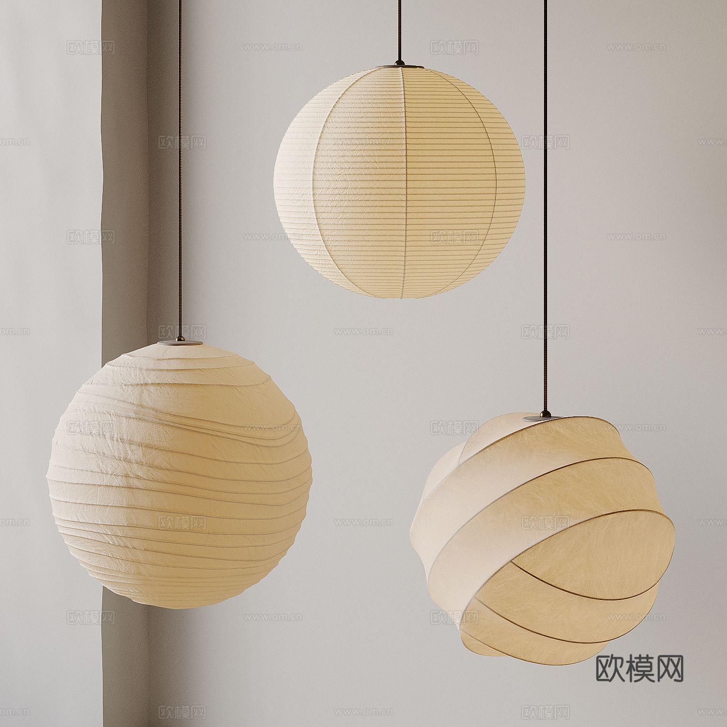 侘寂中古风吊灯 纸灯 灯笼 野口勇吊灯su模型