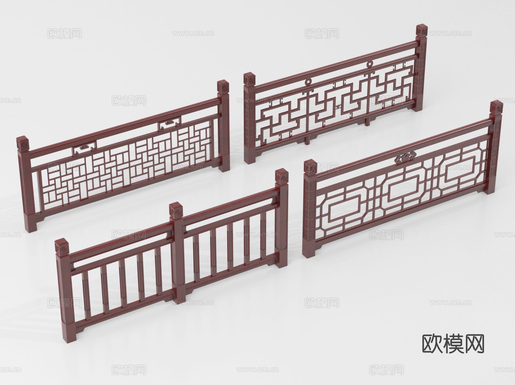 新中式栏杆护栏 栅栏围栏 实木围栏护栏su模型