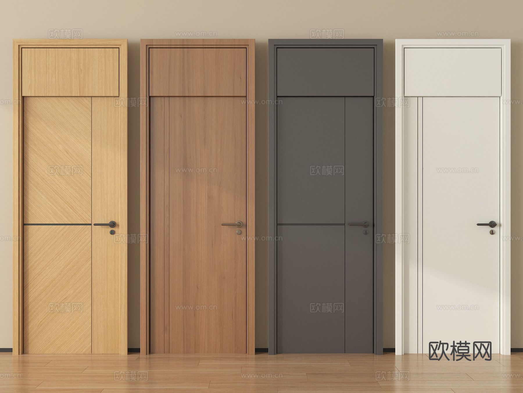 现代单开门 卧室门 平开门 木门 通顶门su模型