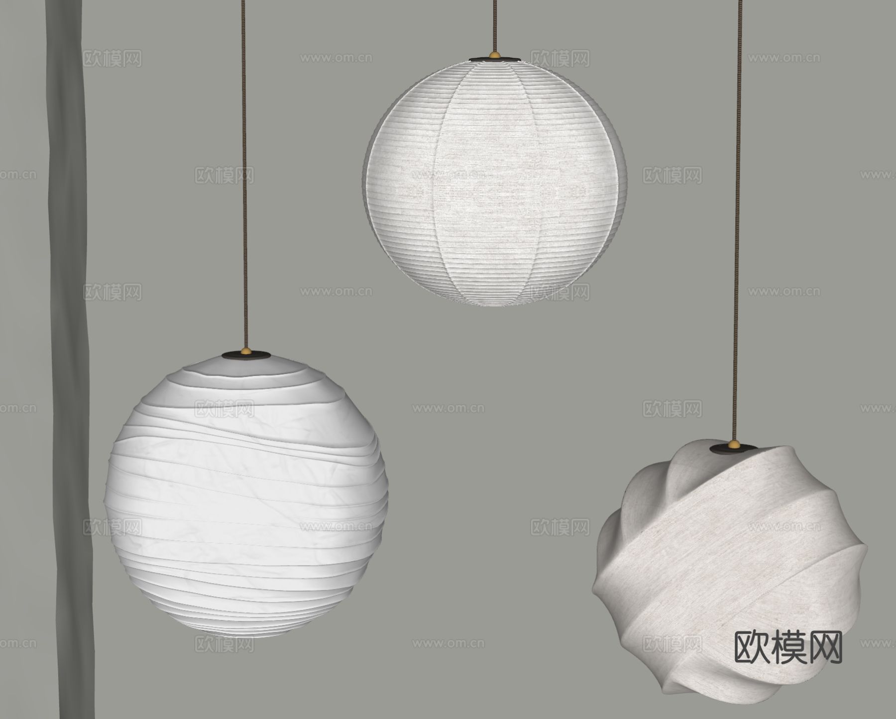 侘寂中古风吊灯 纸灯 灯笼 野口勇吊灯su模型