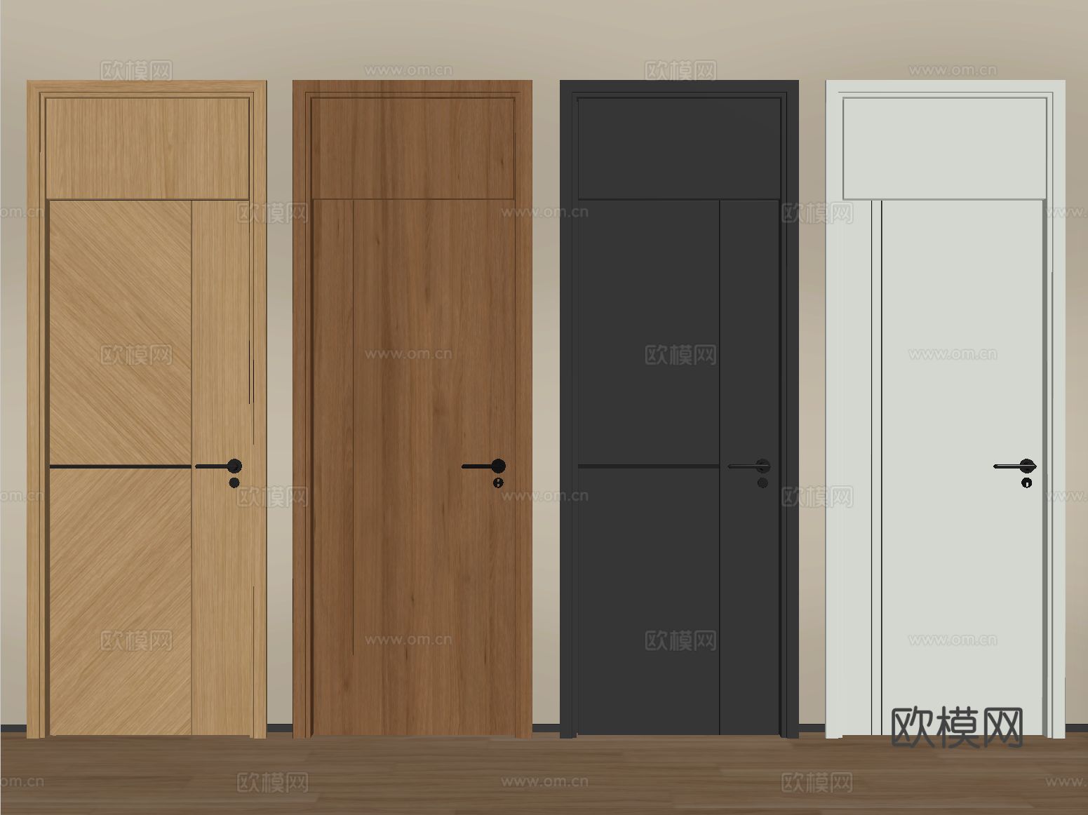 现代单开门 卧室门 平开门 木门 通顶门su模型
