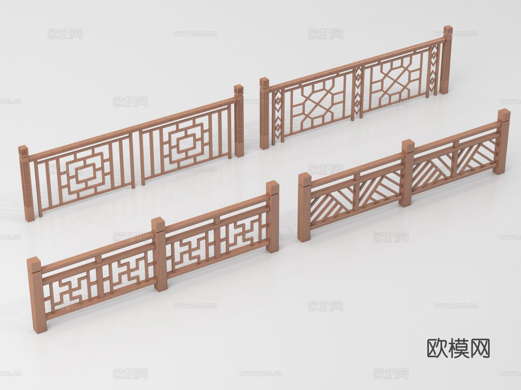 新中式栏杆护栏 栅栏围栏 实木围栏护栏su模型