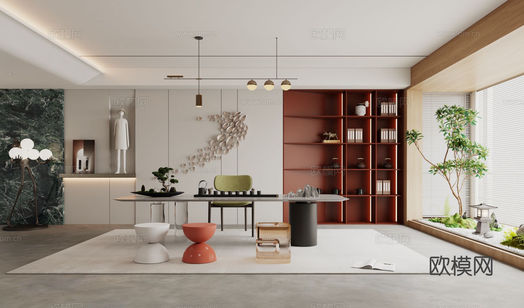 禅意新中式茶室 新中式茶室书房 禅意别墅茶室 禅意书房办公3d模型下载
