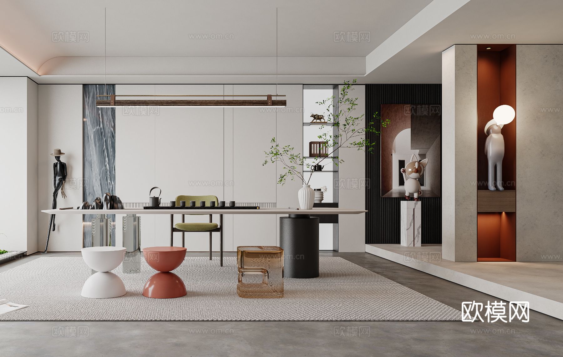 禅意新中式茶室 新中式茶室书房 禅意别墅茶室 禅意办公书房3d模型下载（渲染图3）