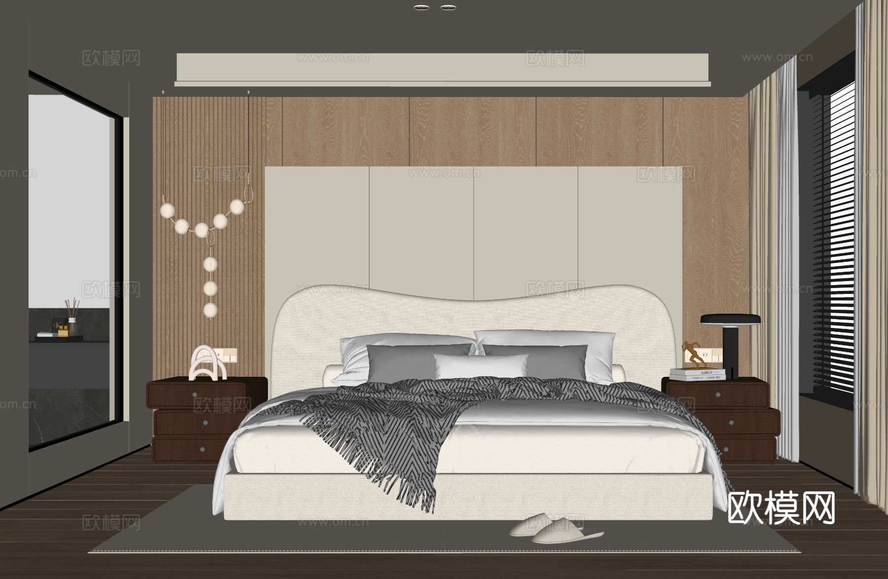 现代卧室 床头柜 双人床su模型