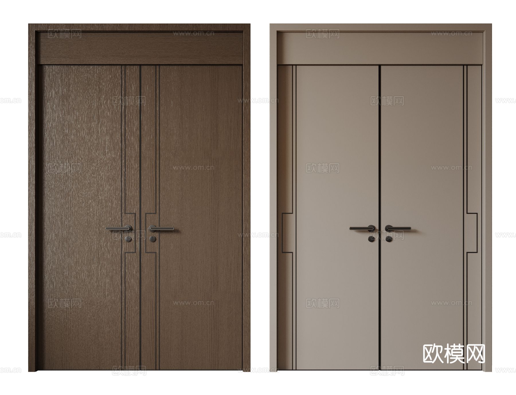 新中式侘寂双开门 中古平开门 入户门 防盗门 通顶对开门3d模型