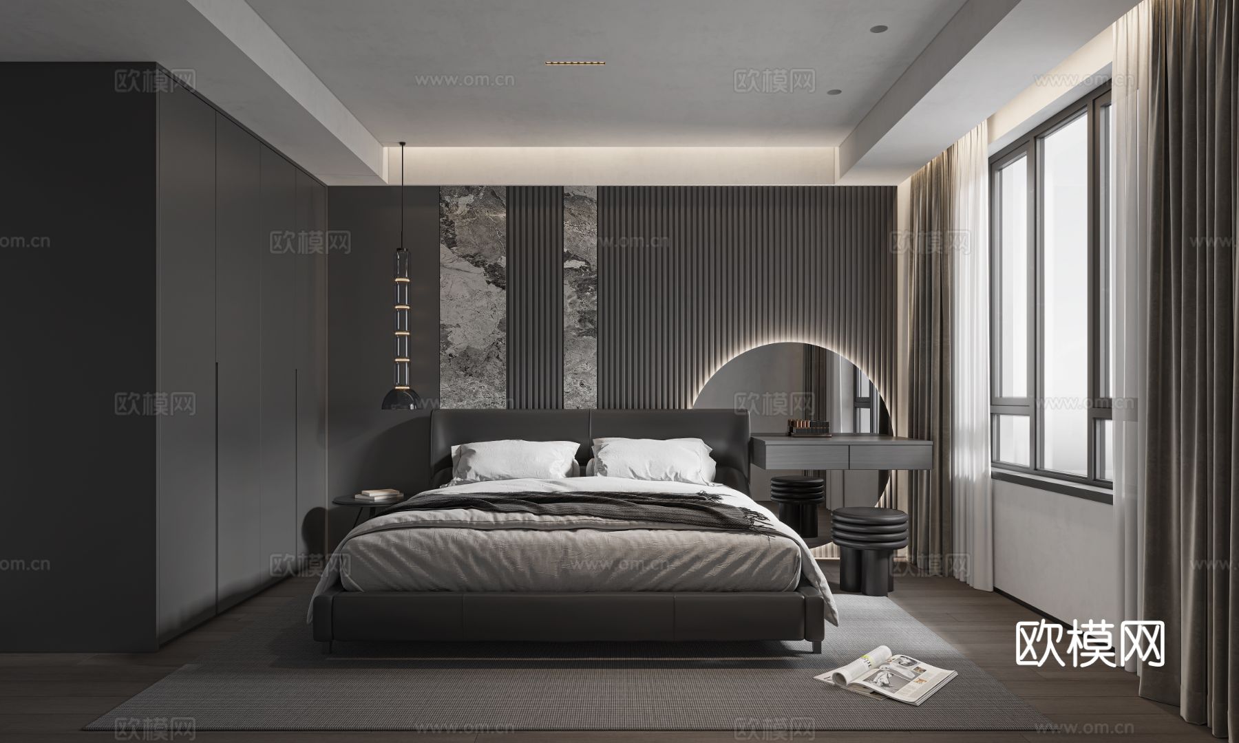 现代暗黑主卧3d模型