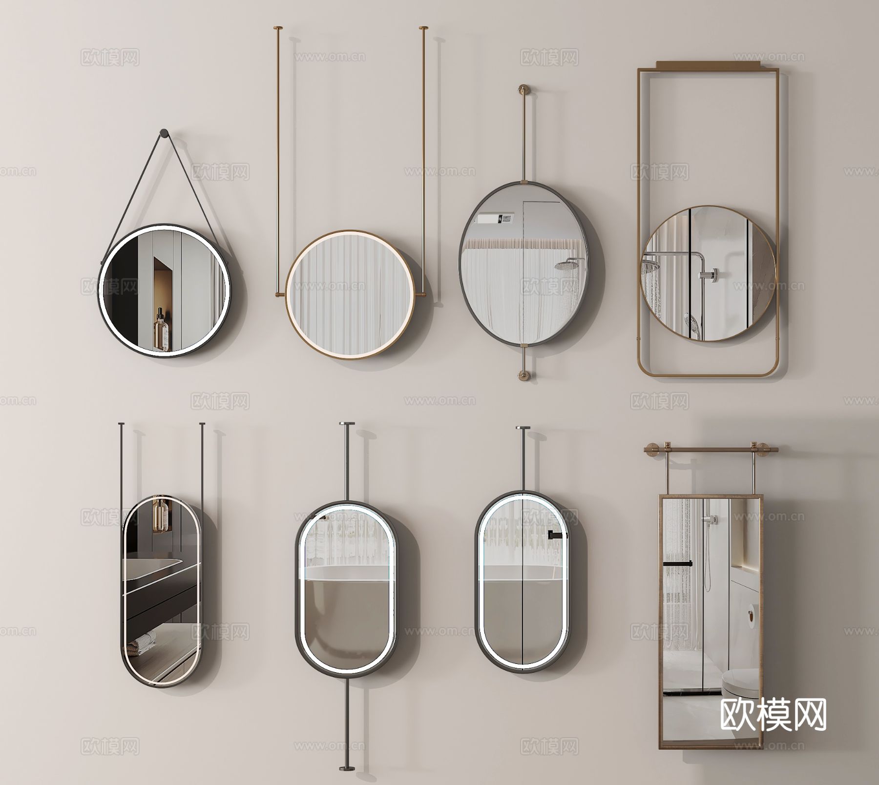 现代镜子 卫浴镜 装饰镜 化妆镜 全身镜su模型