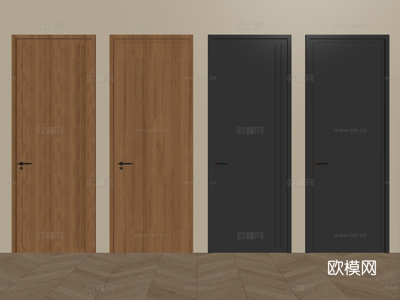 中古风实木平开门 窄框单开门 卧室门su模型