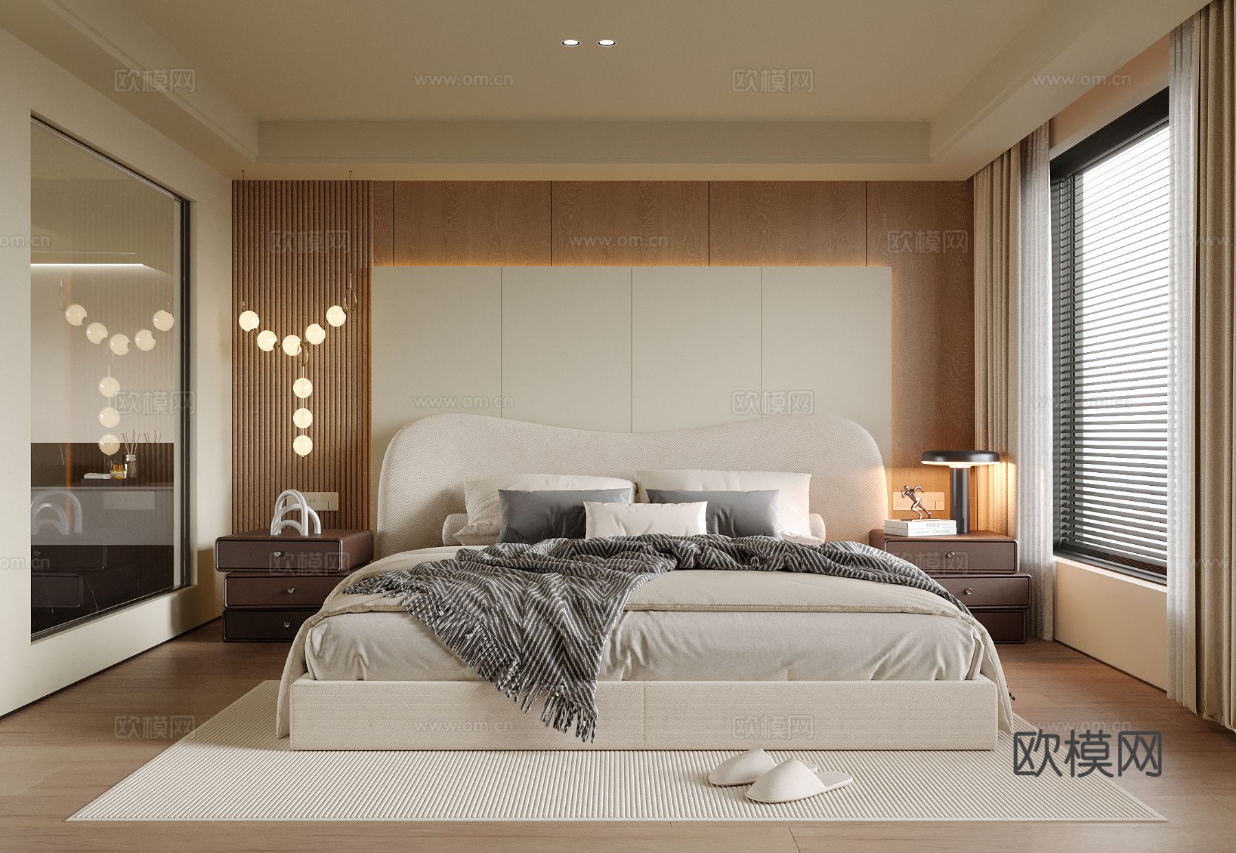 现代卧室 床头柜 双人床su模型