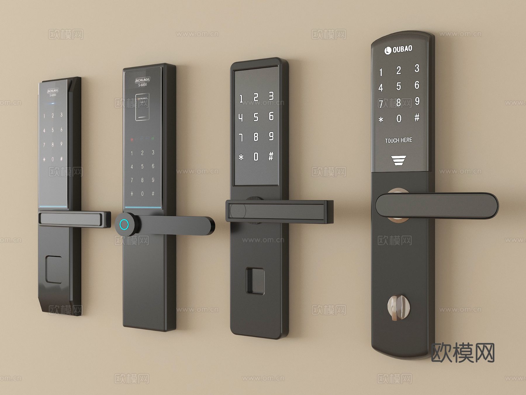 现代指纹锁 智能锁 密码锁su模型