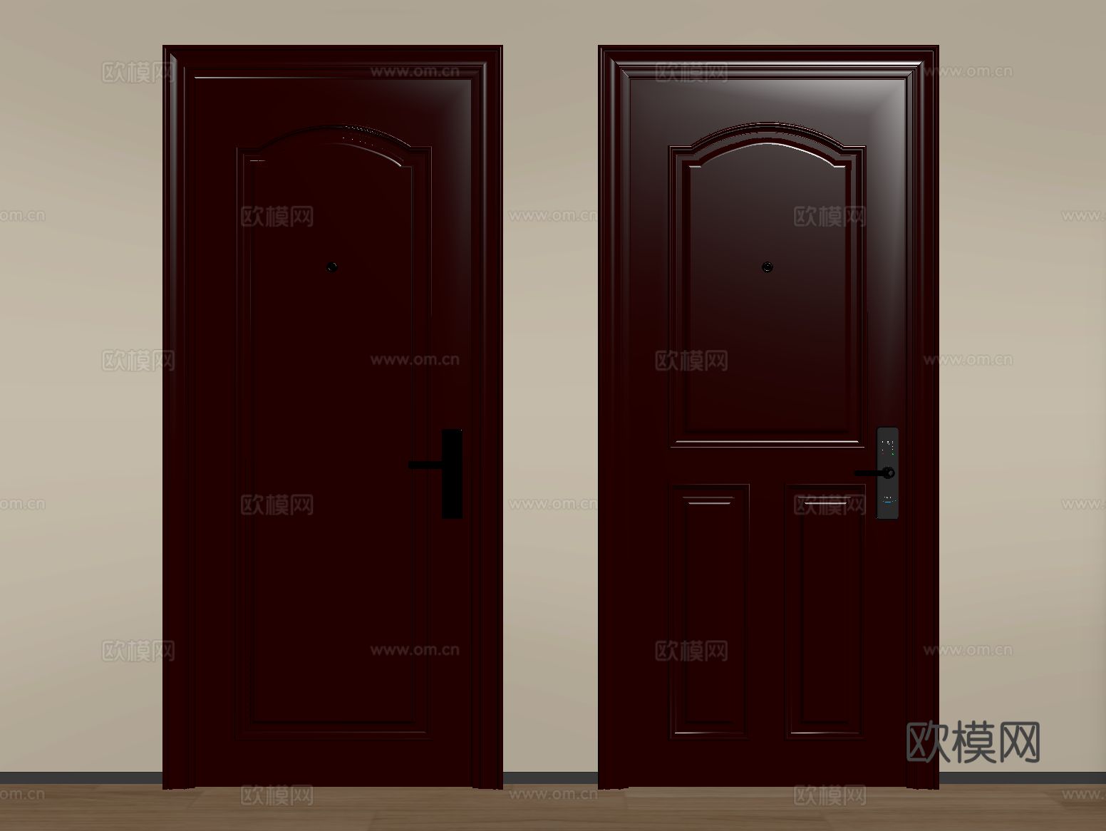 新中式单开门 卧室单开门 实木单开门 平开门su模型