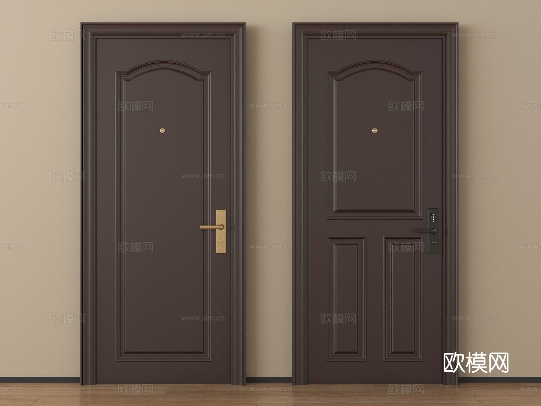 新中式单开门 卧室单开门 实木单开门 平开门3d模型