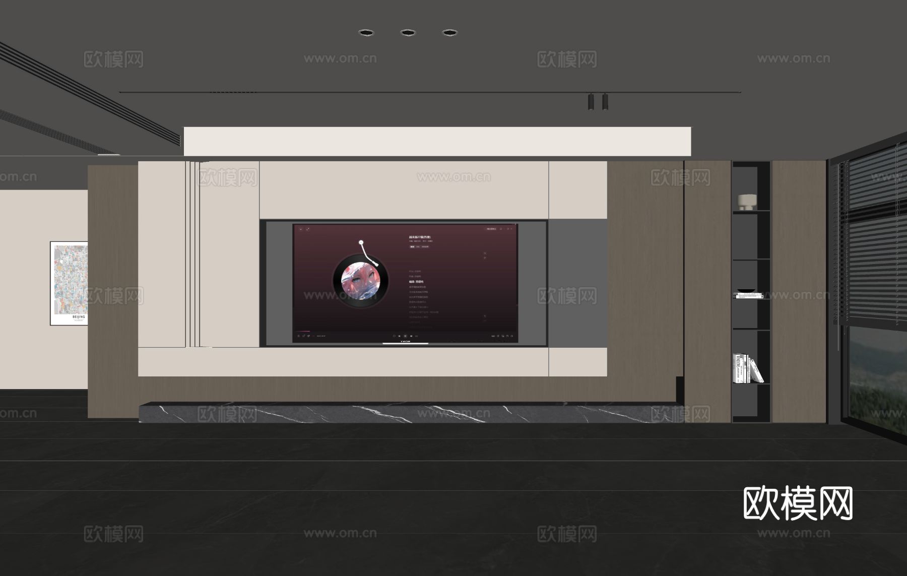 现代客厅 意式客厅 电视背景墙 电视柜 客厅背景su模型