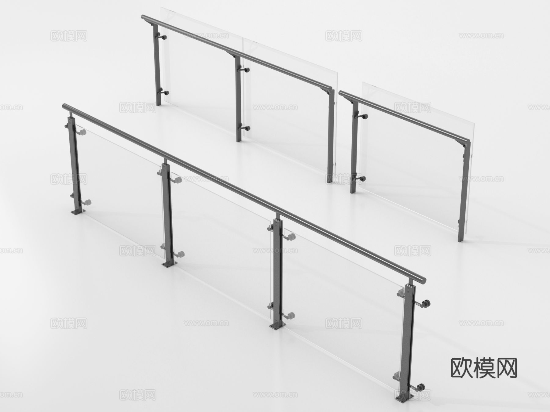 现代围栏护栏 玻璃栏杆 护栏 扶手 阳台护栏su模型