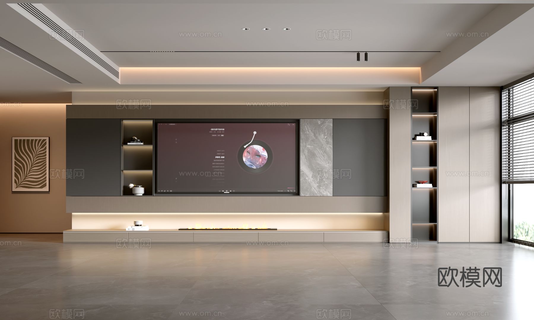现代客厅 意式客厅 电视背景墙 电视柜 客厅背景su模型