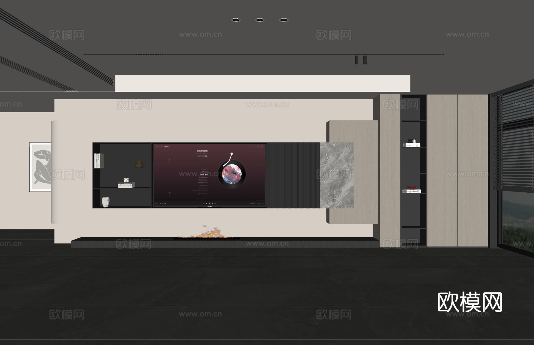 现代客厅 意式客厅 电视背景墙 电视柜 客厅背景su模型su模型