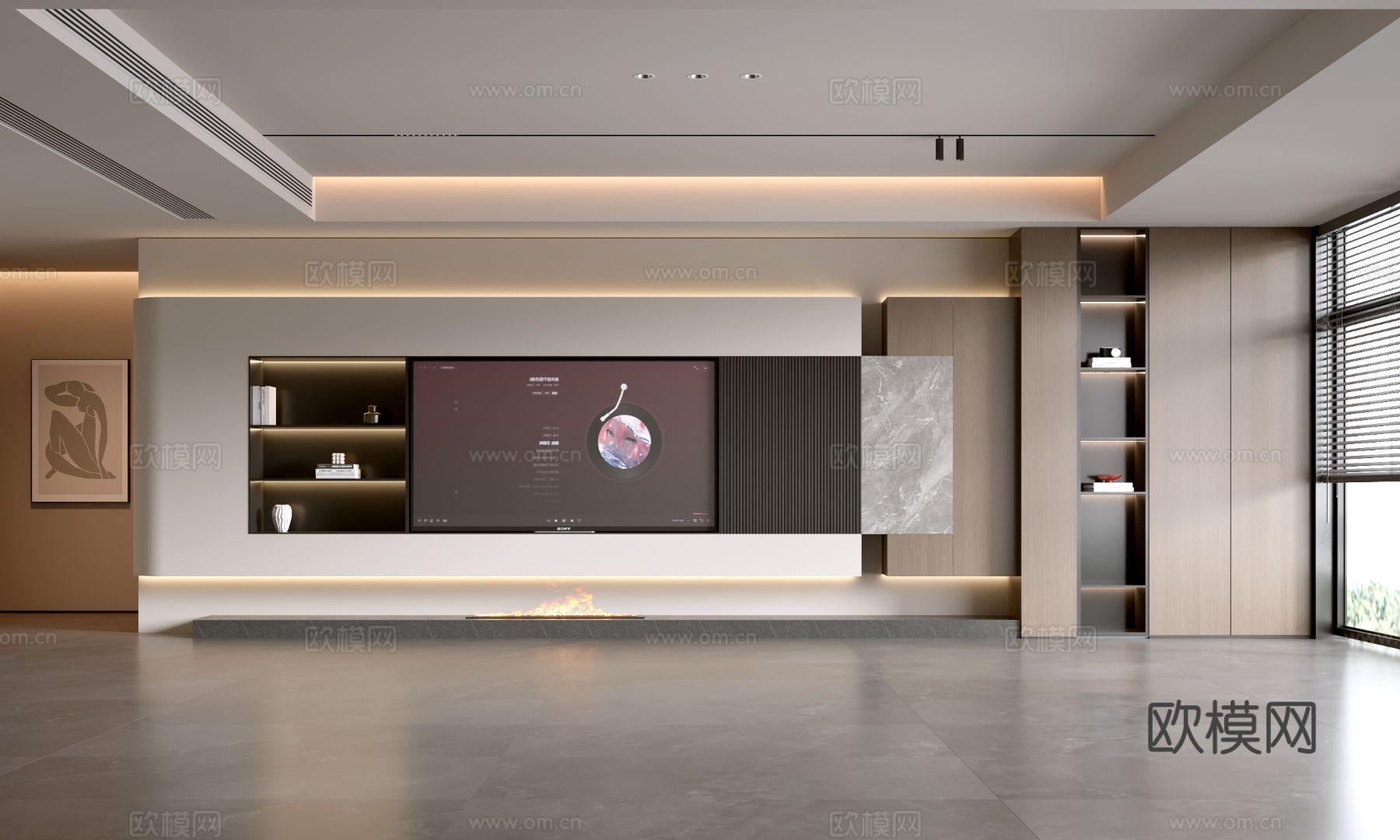 现代客厅 意式客厅 电视背景墙 电视柜 客厅背景su模型su模型