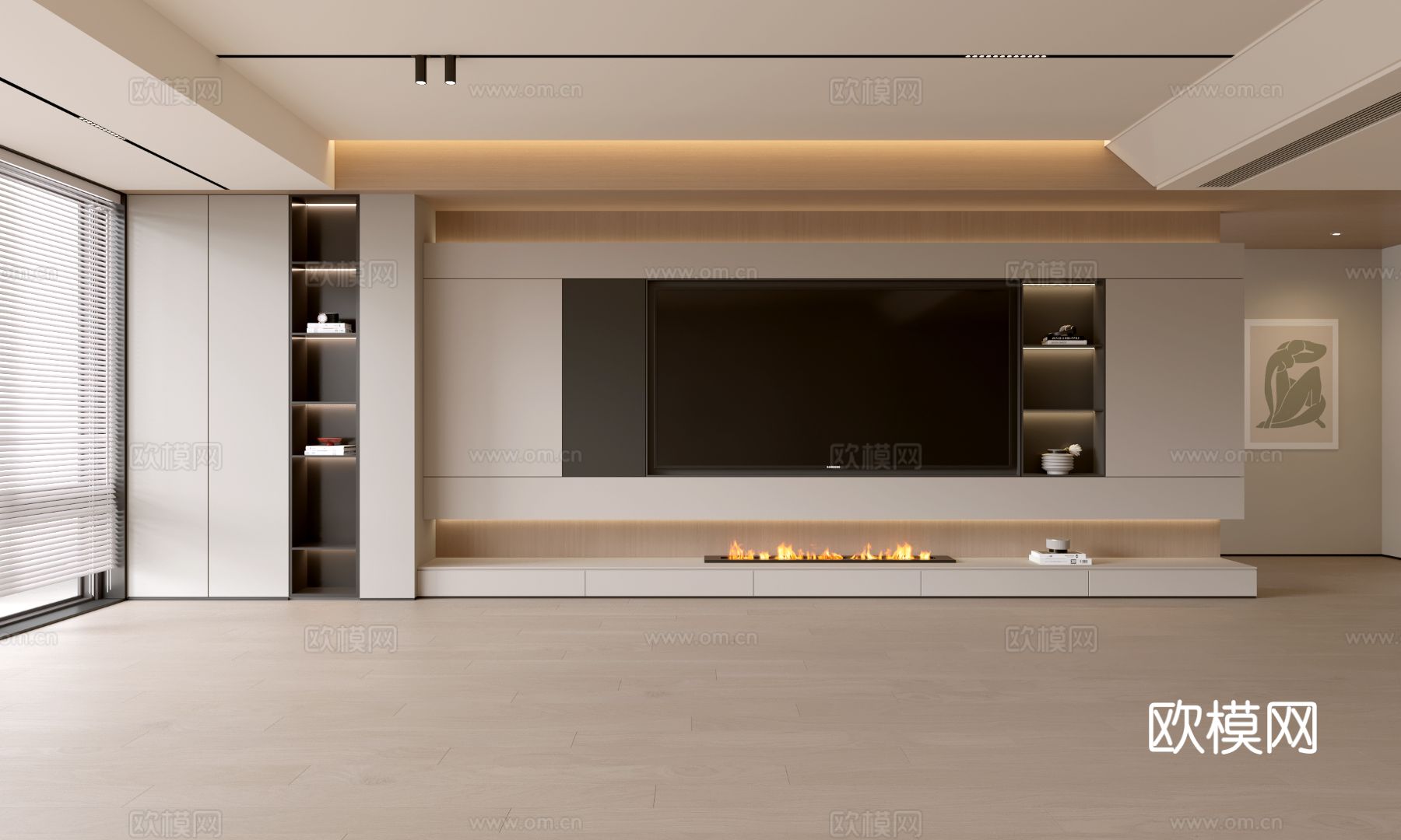 现代客厅，奶油客厅，电视背景墙，客厅背景，奶油风背景墙su模型