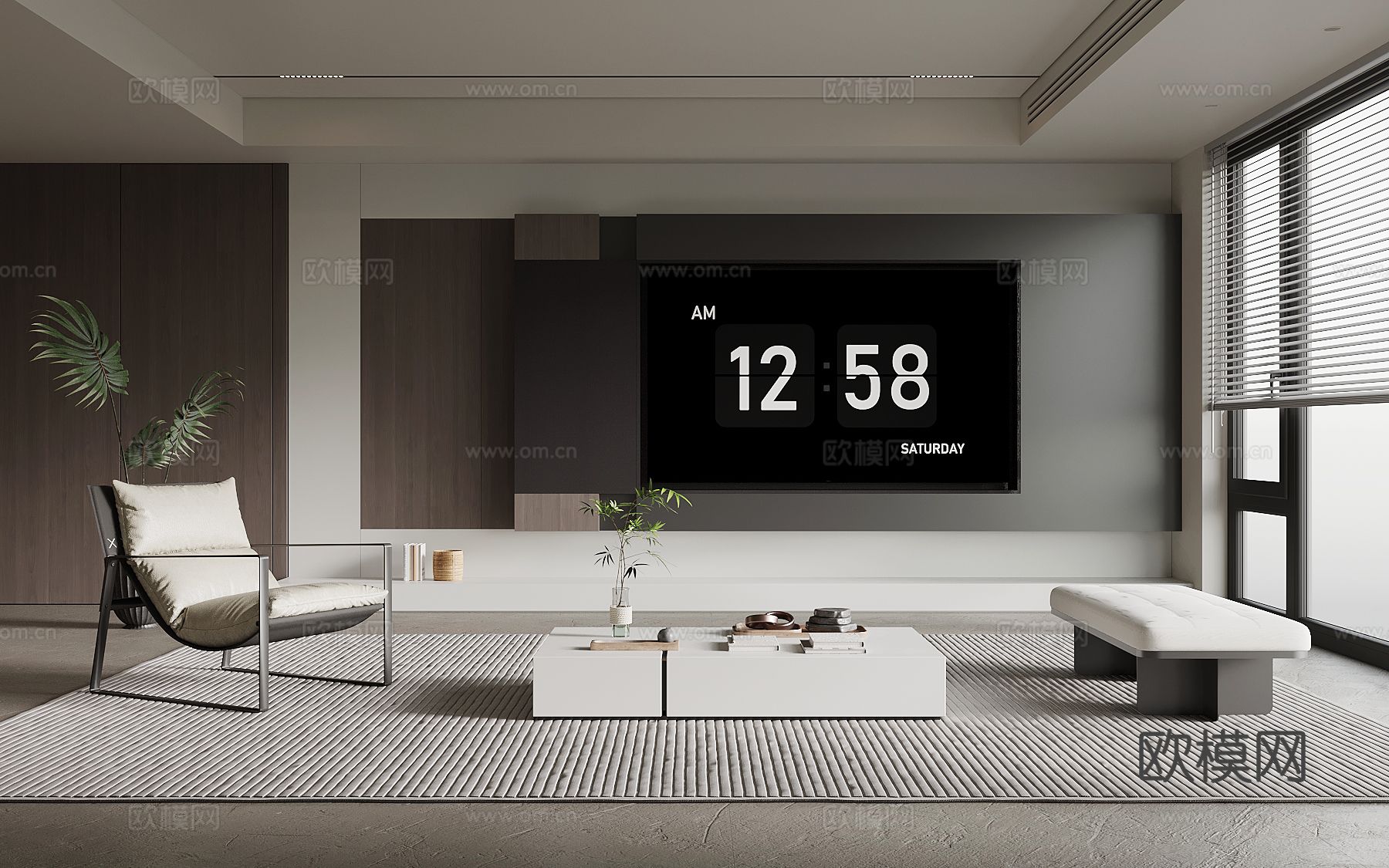 现代客厅 电视背景墙 沙发茶几su模型