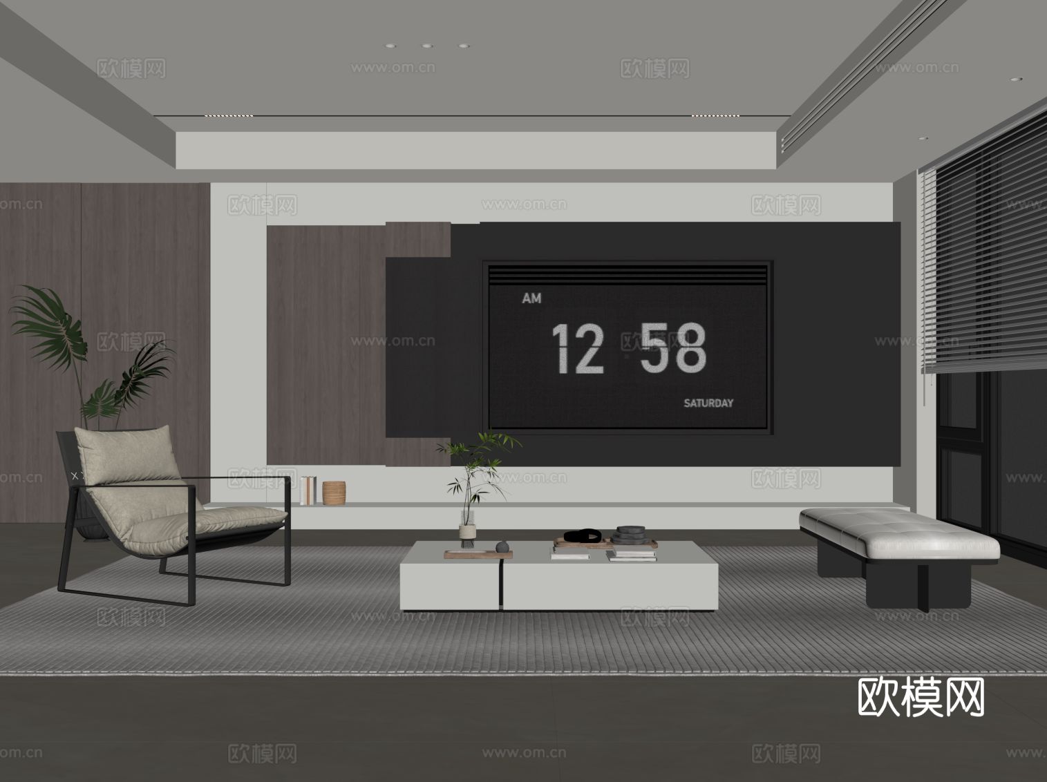 现代客厅 电视背景墙 沙发茶几su模型