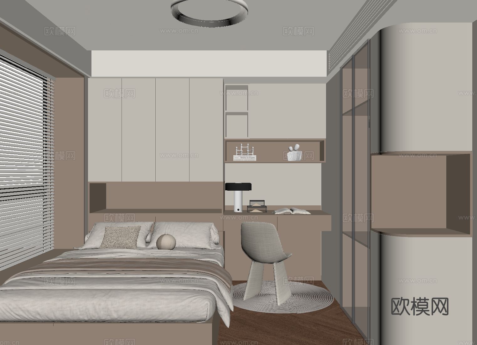 现代榻榻米卧室su模型
