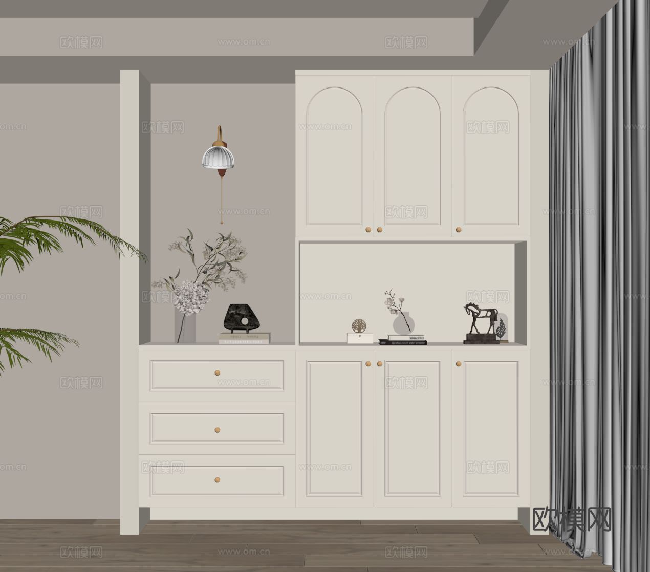 法式奶油风鞋柜 入户鞋柜su模型