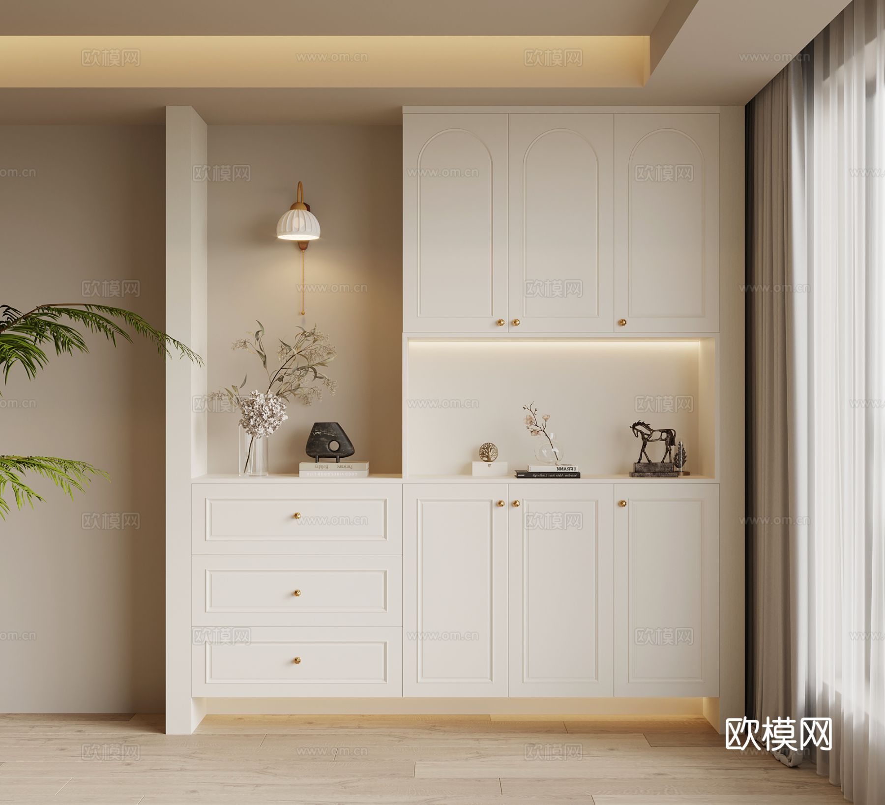 法式奶油风鞋柜 入户鞋柜su模型