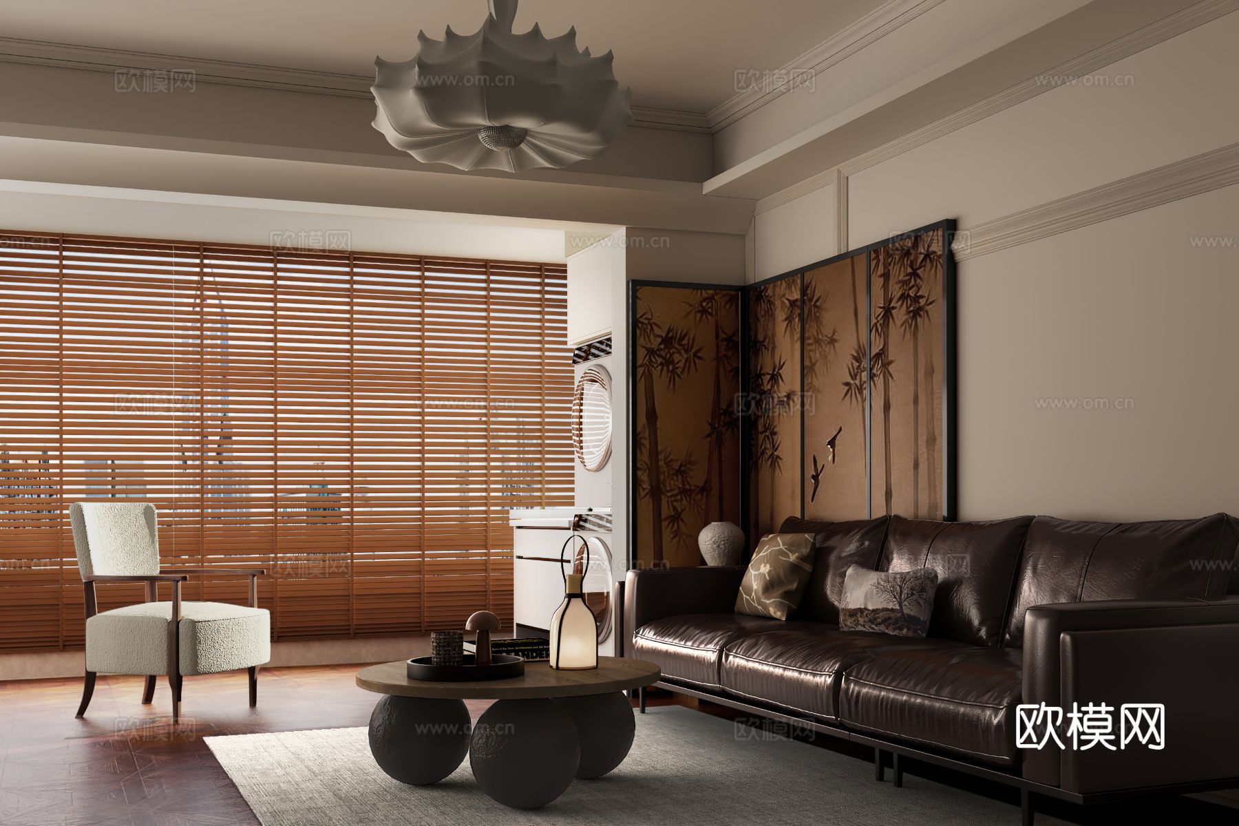 飞墨设计|原木风客厅3d模型