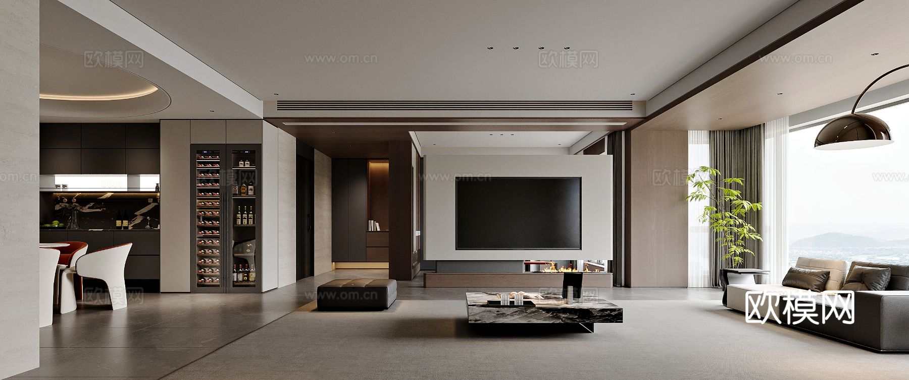 现代风格家居客厅 餐厅3d模型下载（渲染图2）