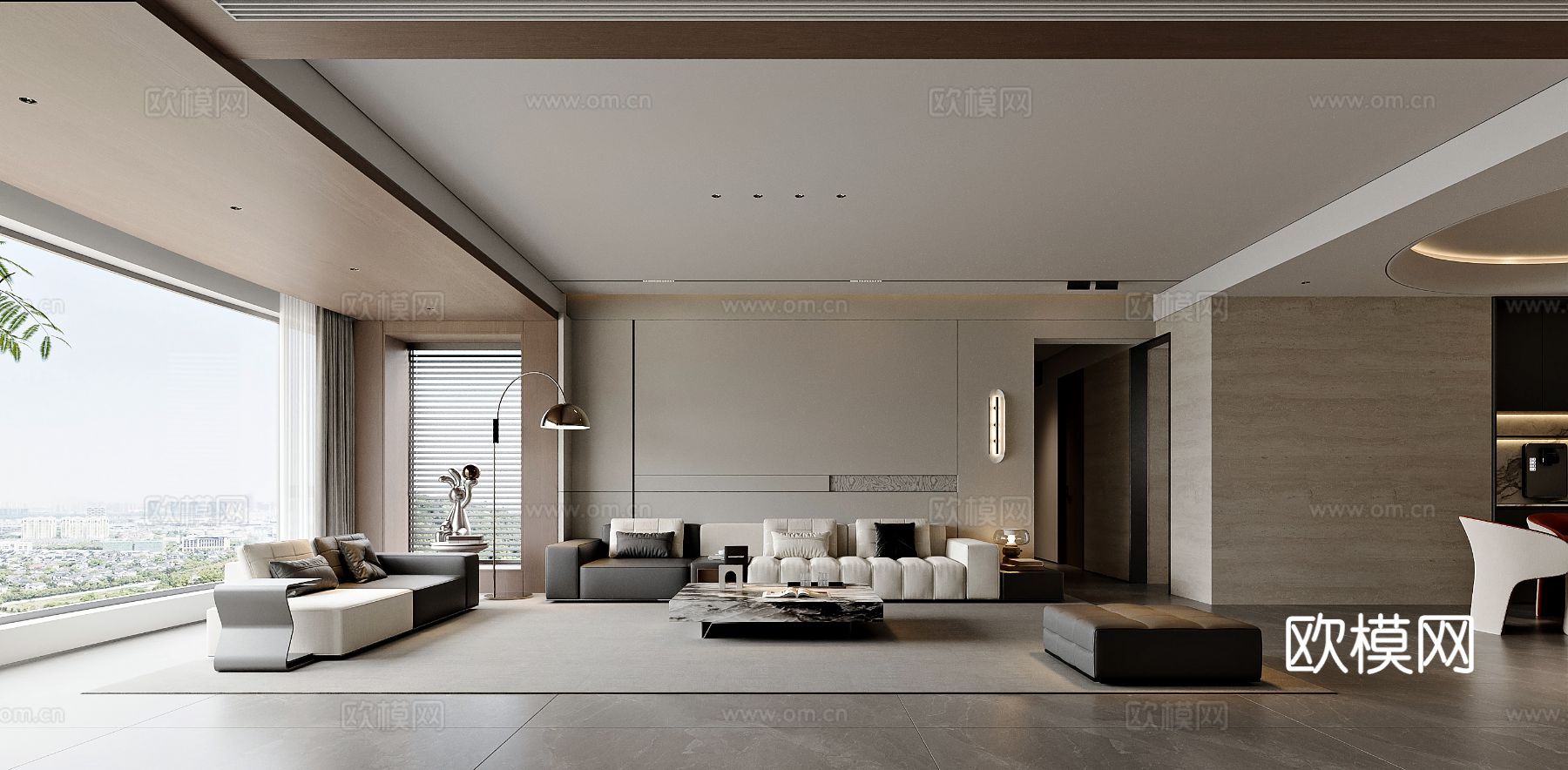 现代风格家居客厅 餐厅3d模型下载（渲染图3）