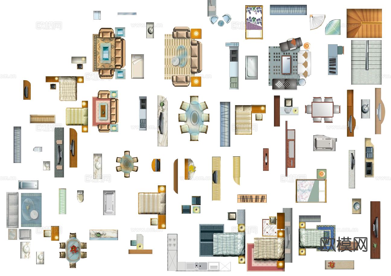 现代极简综合家具_免扣家具_彩平图家具