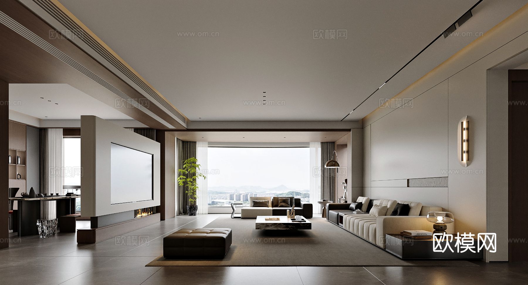 现代风格家居客厅 餐厅3d模型下载（渲染图1）