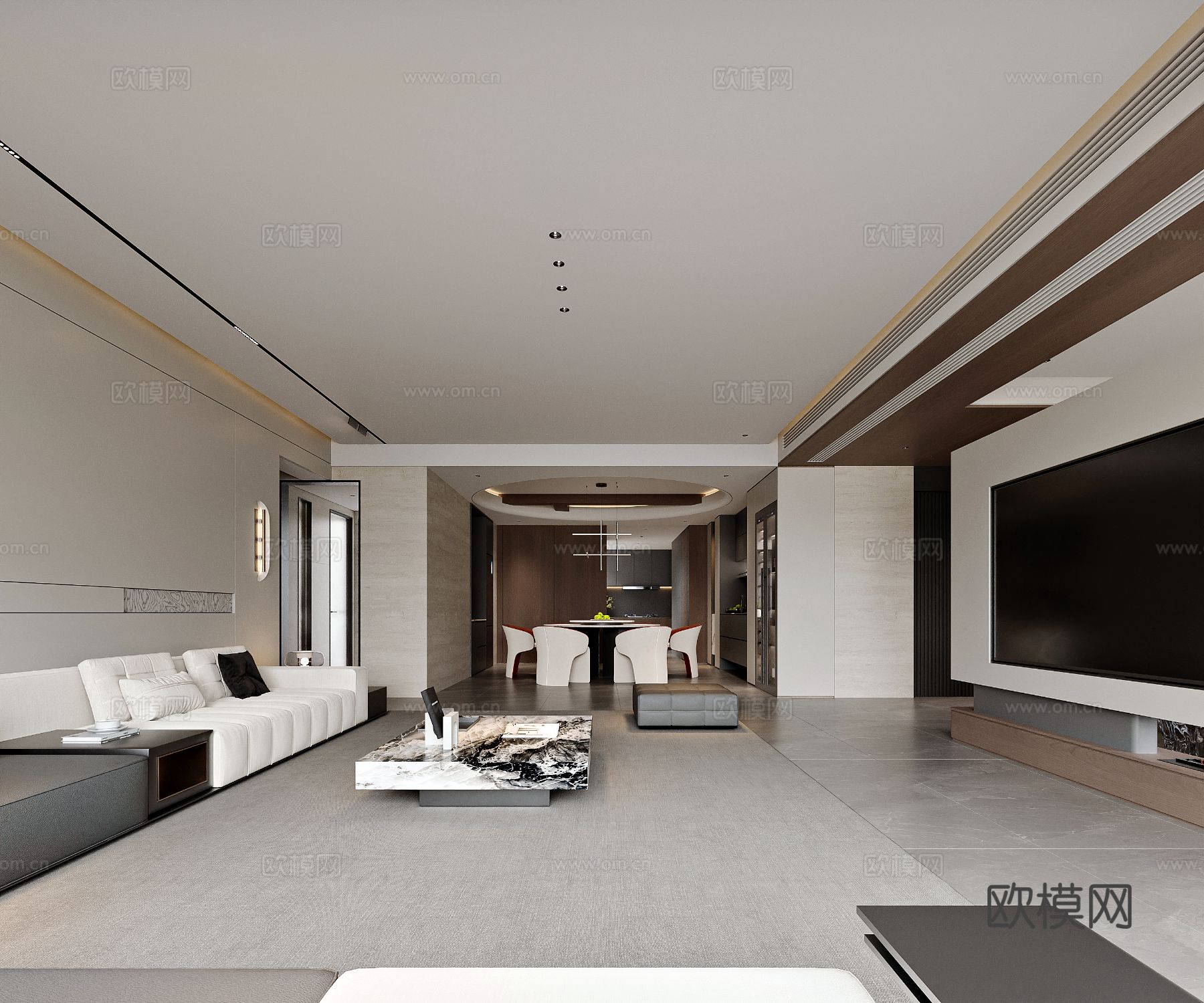 现代风格家居客厅 餐厅3d模型下载（渲染图4）