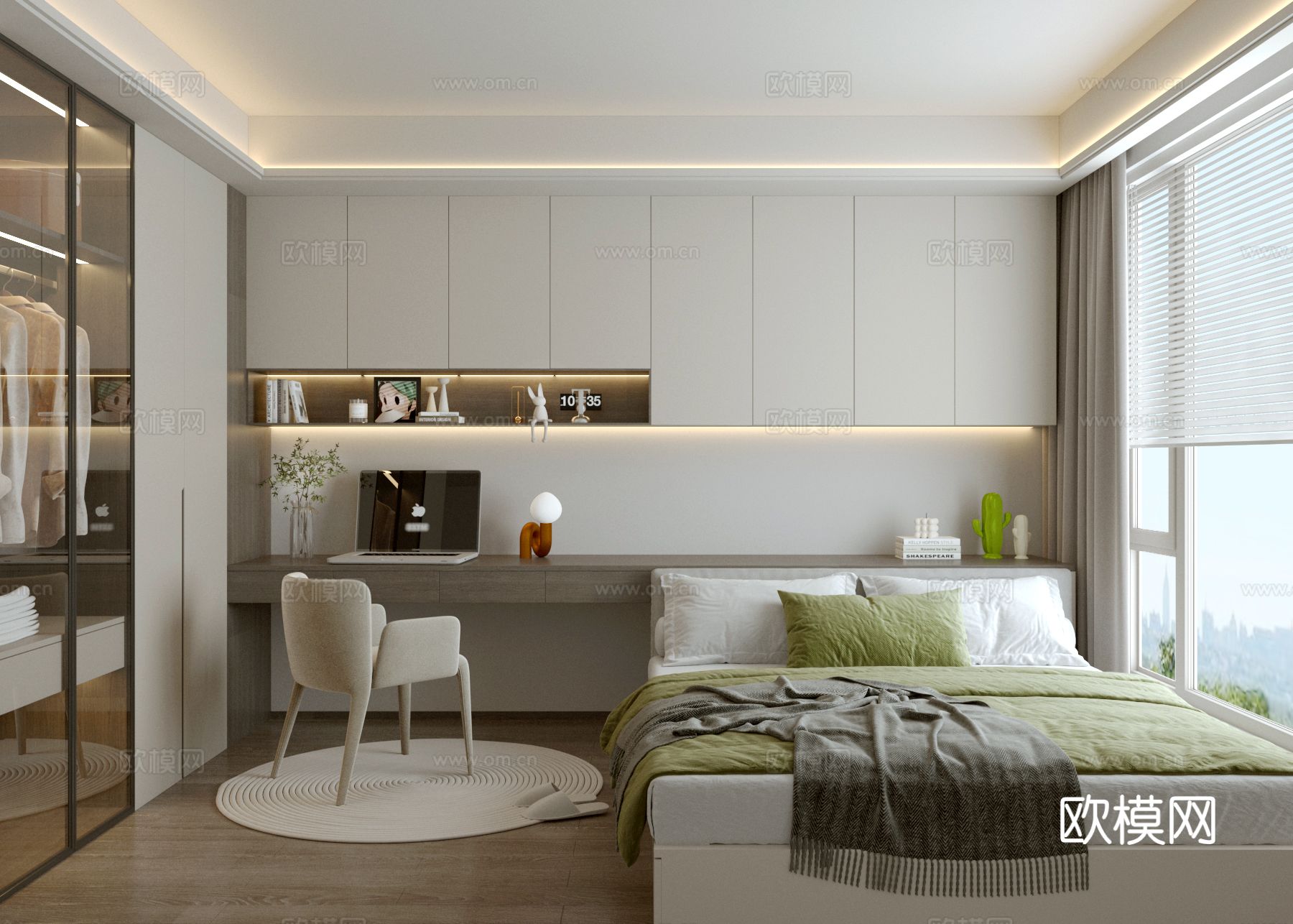 现代儿童房 卧室 榻榻米 书桌su模型