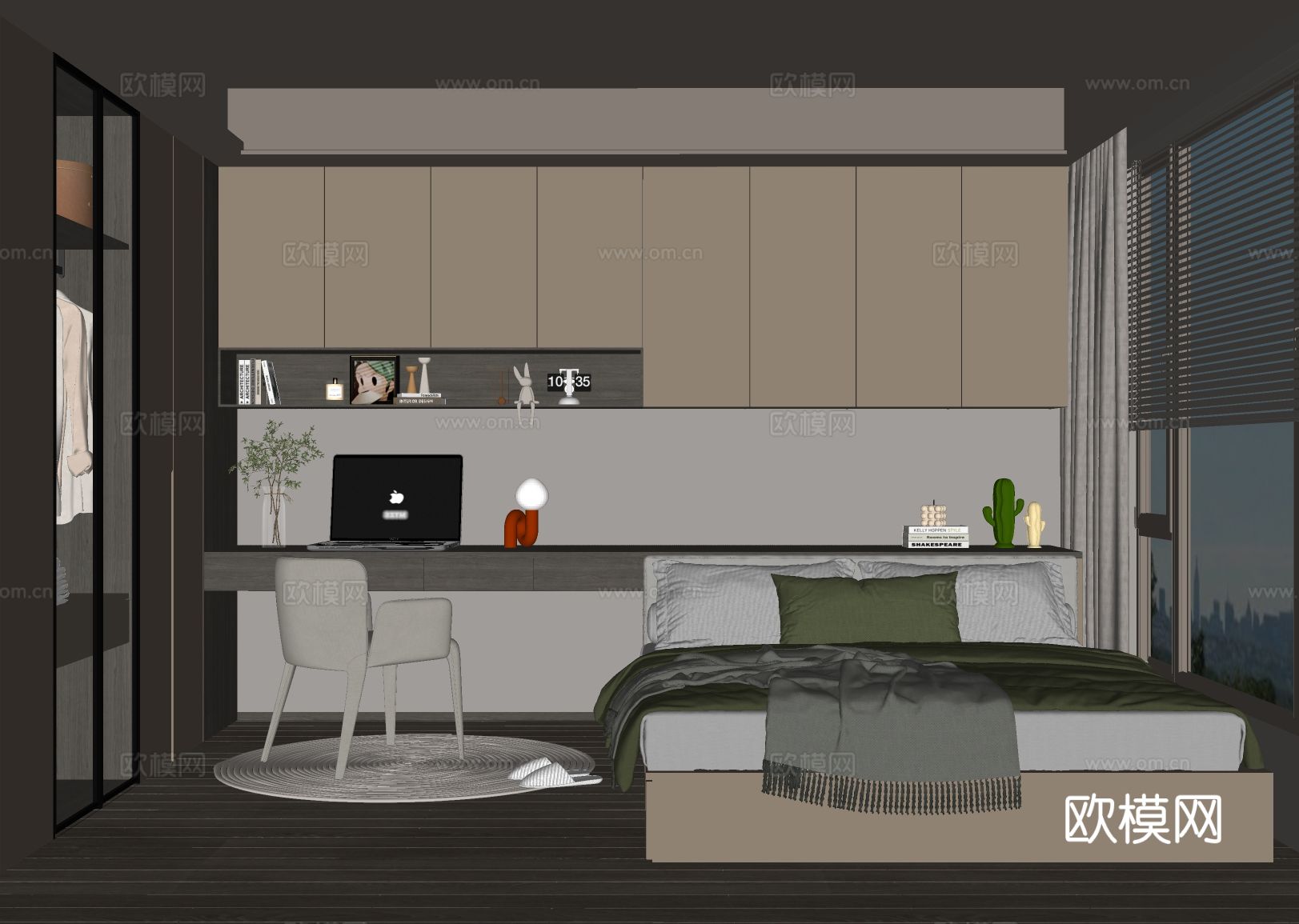 现代儿童房 卧室 榻榻米 书桌su模型