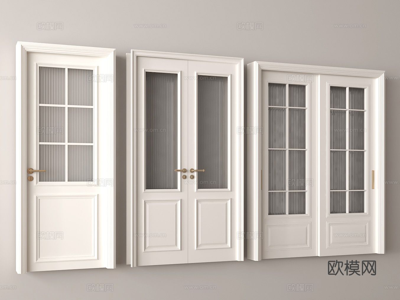 法式门 玻璃门 白色烤漆门 长虹玻璃门 简约欧式门 双开门su模型