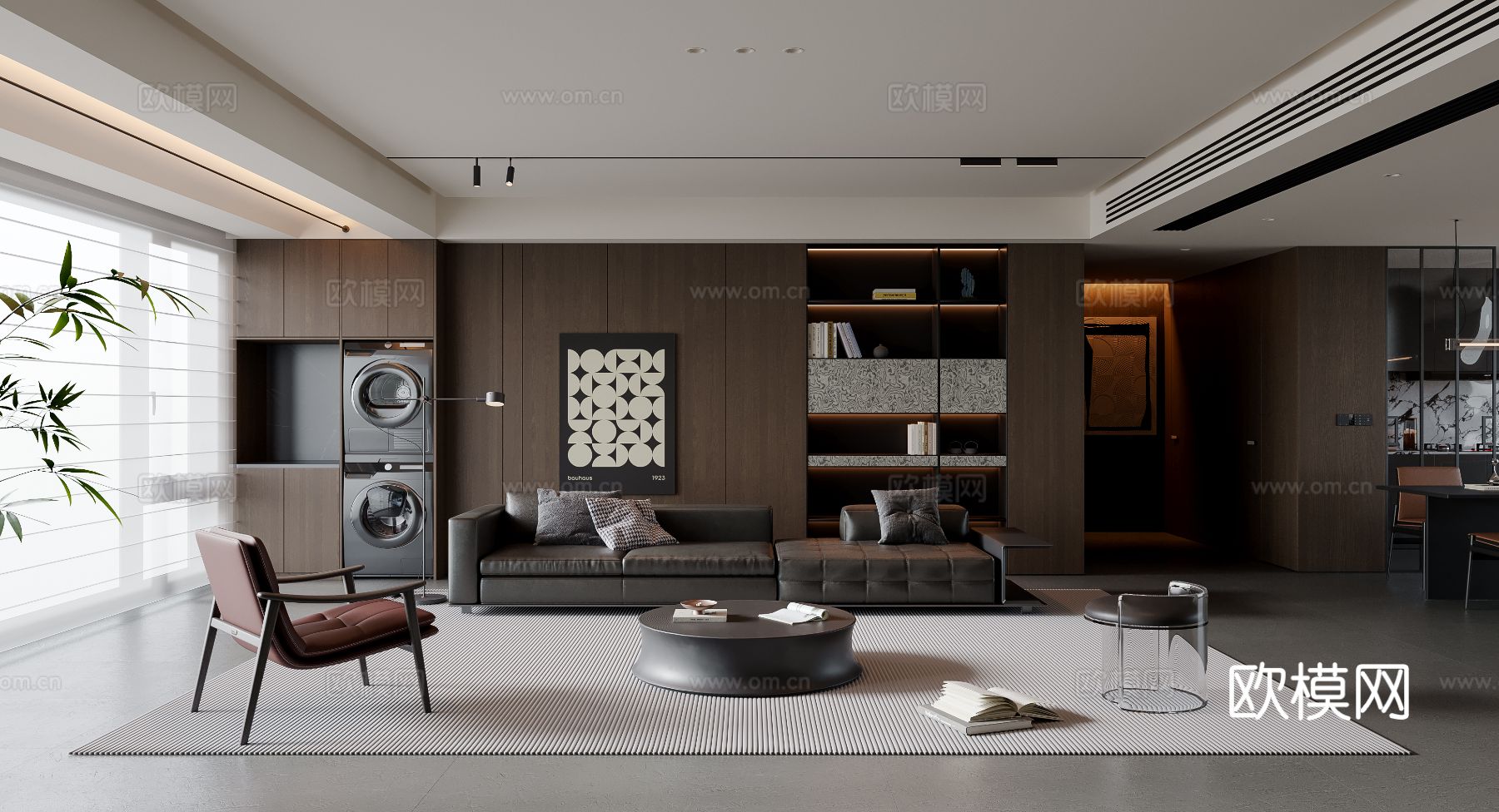 现代意式客厅 沙发茶几 多人沙发 休闲椅 挂画 装饰柜 落地su模型