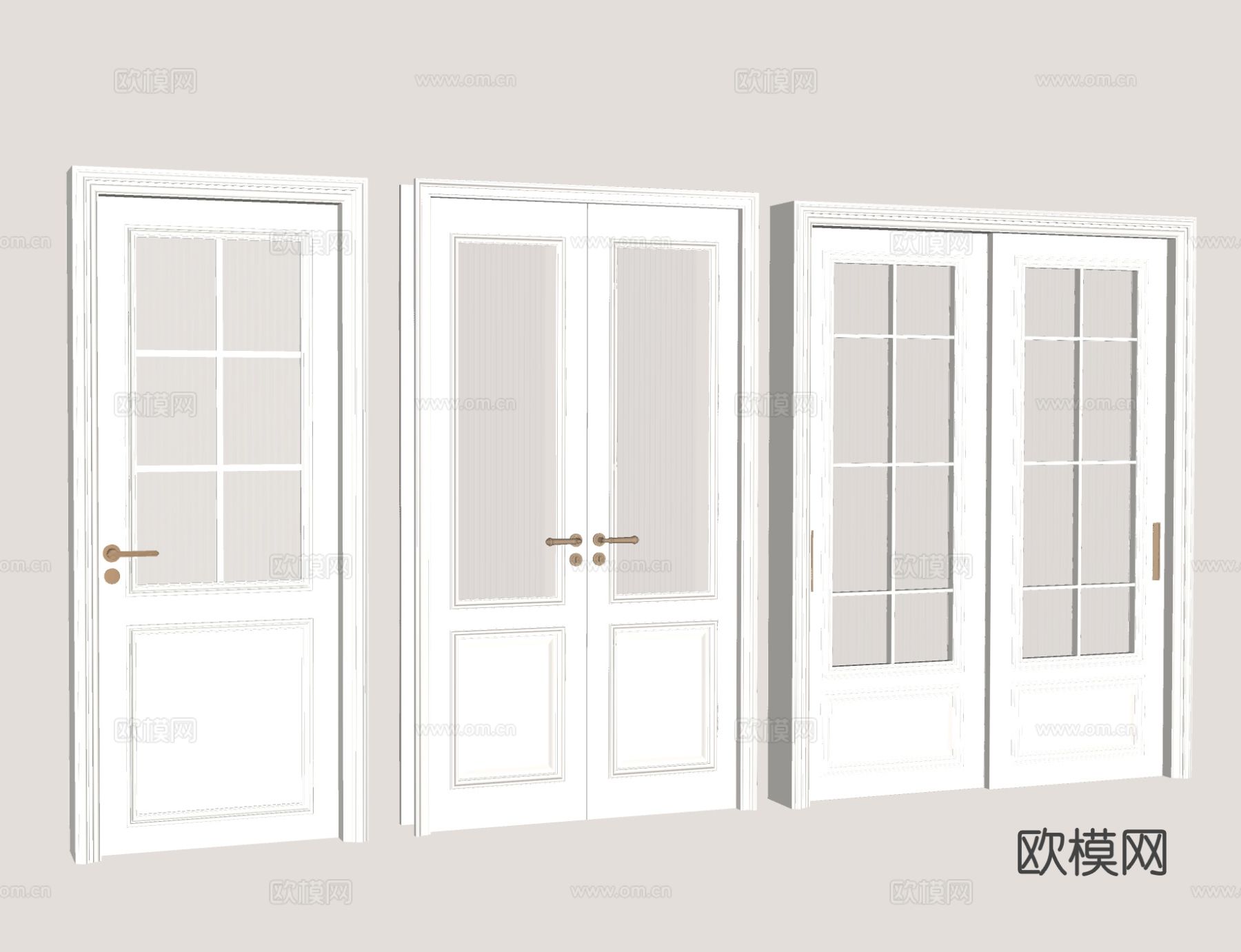 法式门 玻璃门 白色烤漆门 长虹玻璃门 简约欧式门 双开门su模型