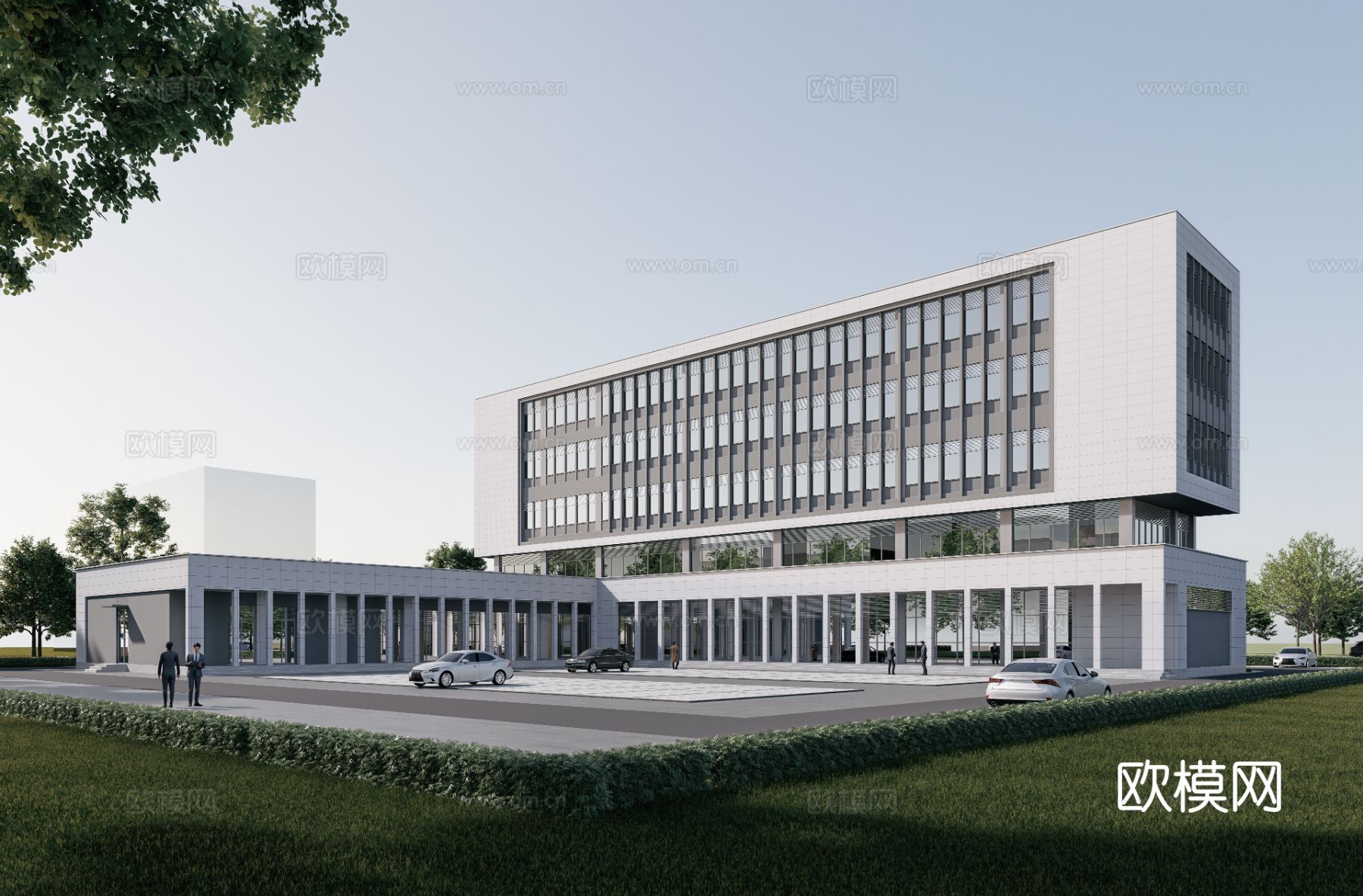 现代多层办公楼外观效果图下载（渲染图5）