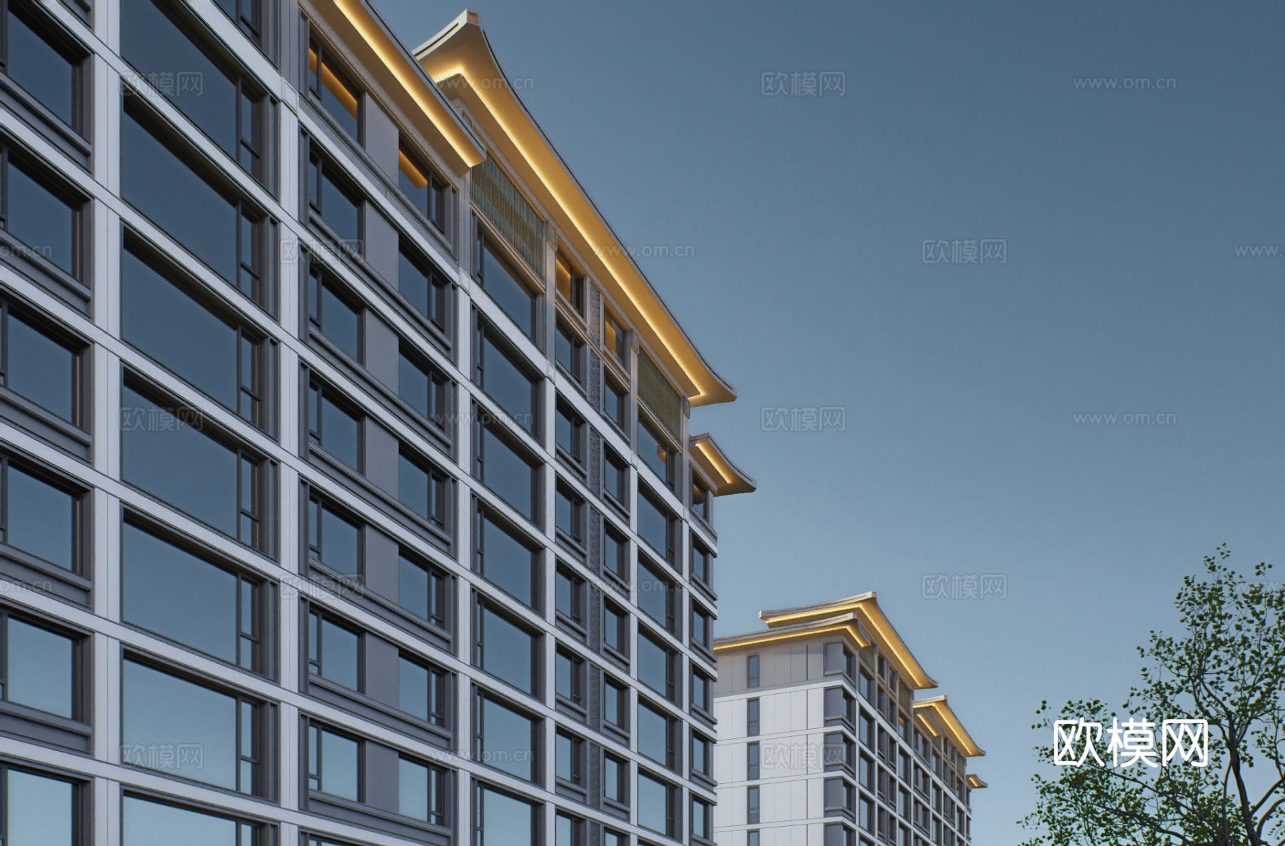 新中式高档高品质住宅小区外观效果图下载（渲染图11）