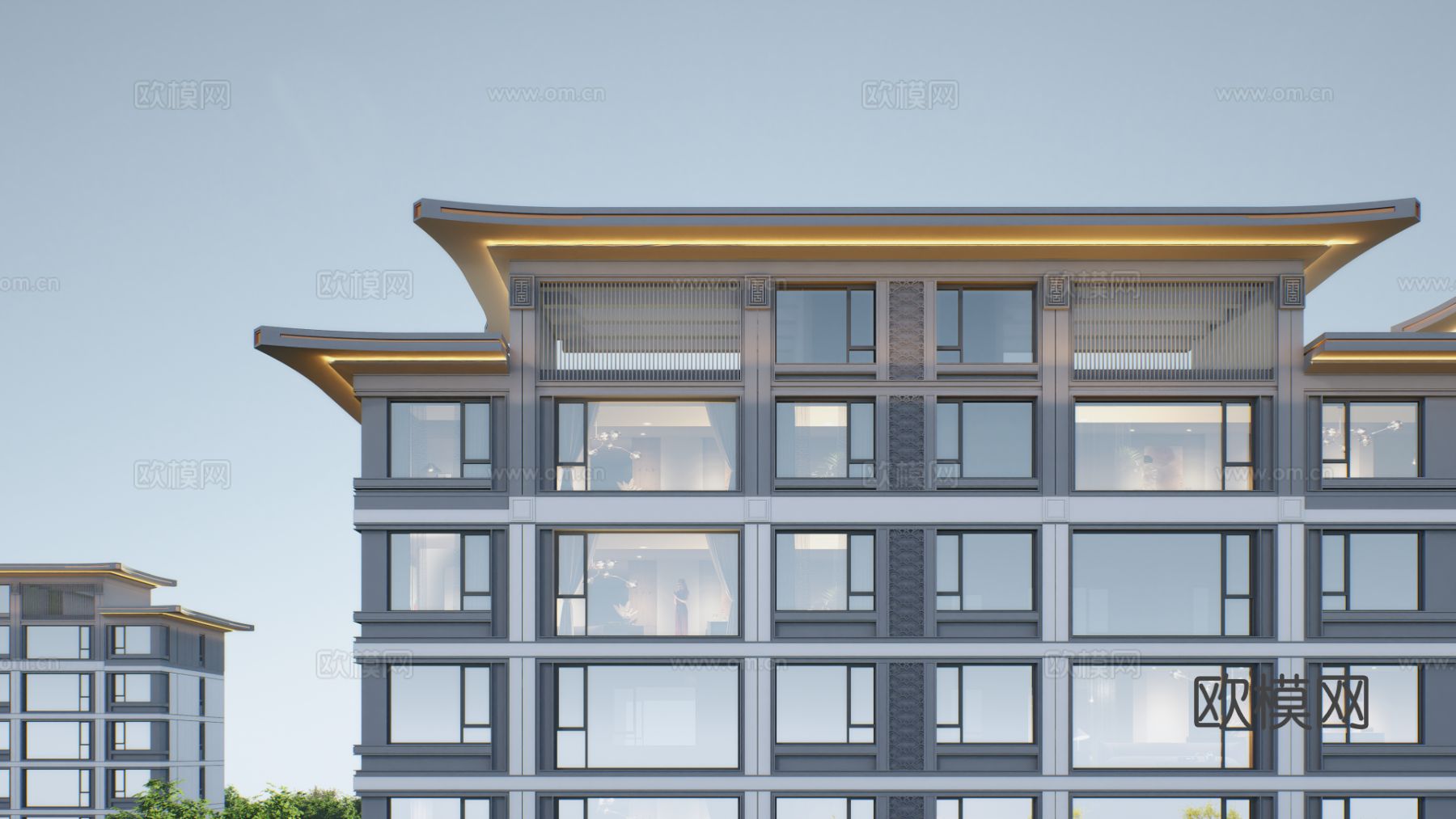 新中式高档高品质住宅小区外观效果图下载（渲染图12）