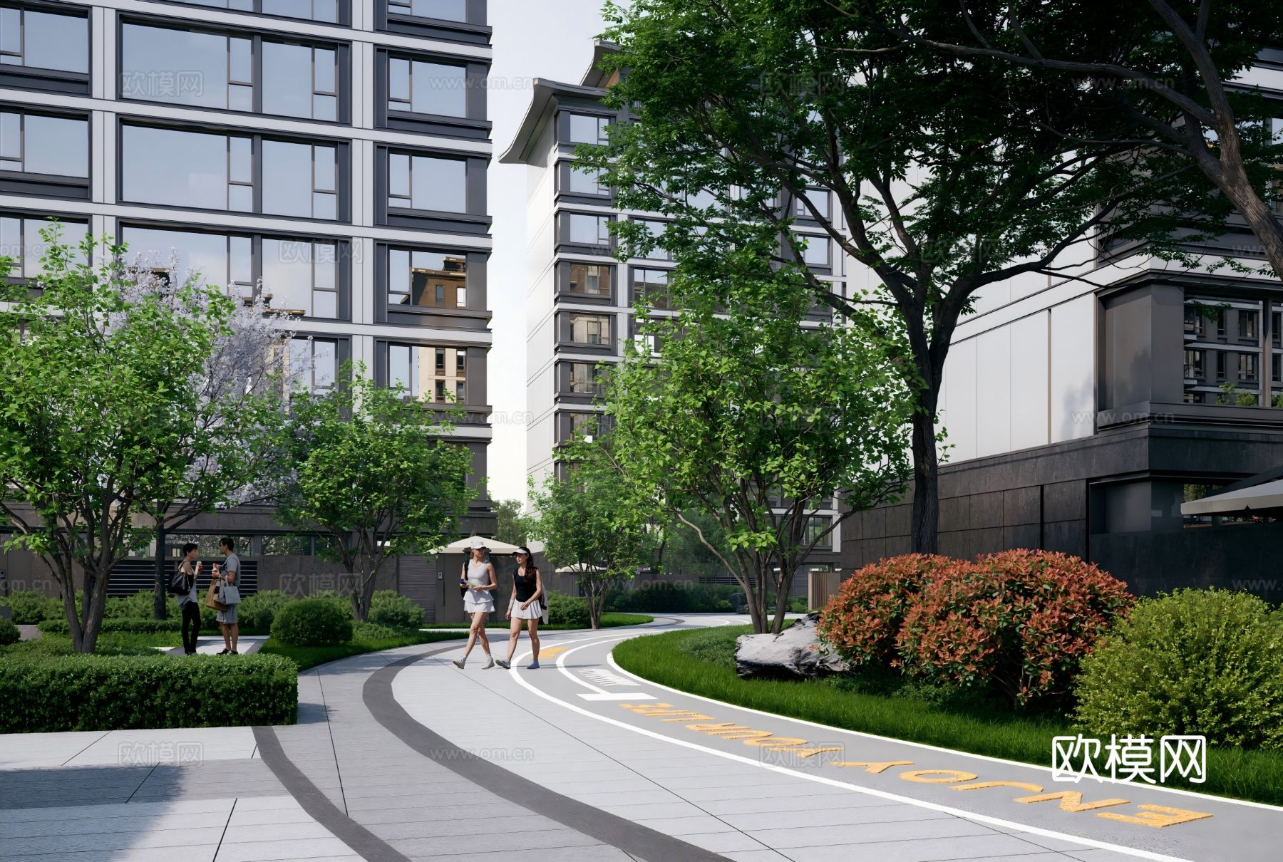 新中式高档高品质住宅小区外观效果图下载（渲染图7）