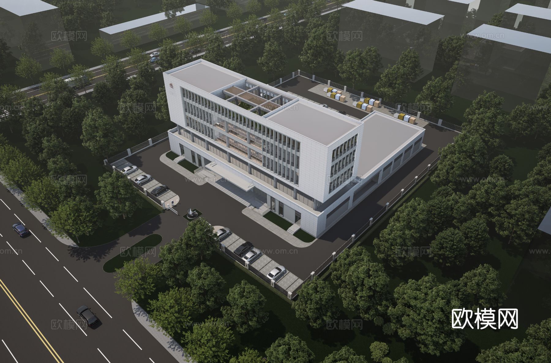 现代多层办公楼外观效果图下载（渲染图2）