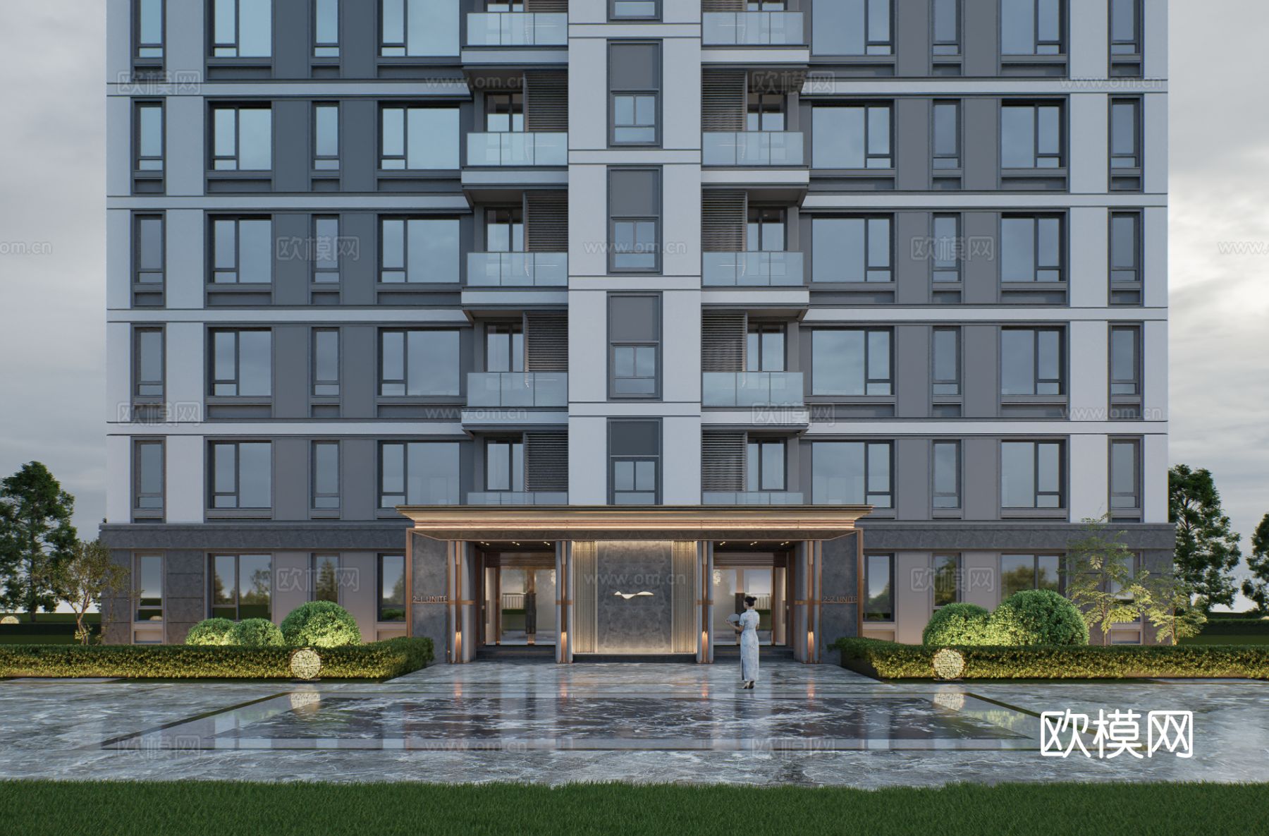 新中式高档高品质住宅小区外观效果图下载（渲染图10）