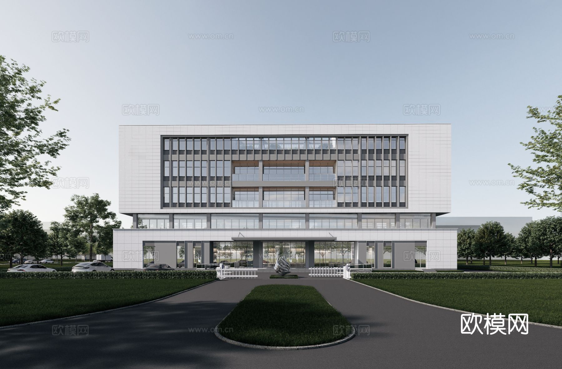 现代多层办公楼外观效果图下载（渲染图1）